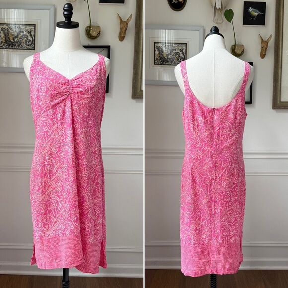 Blue Ginger Lightweight Airy Pink Print Rayon Hawaiian Sun Dress $100 L - Picture 1 of 8